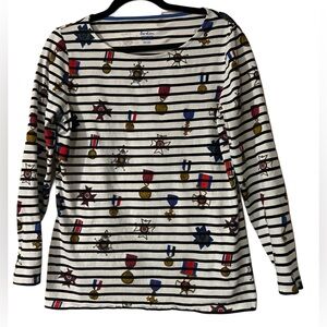 Boden Great Breton You’ve Earned These Stripes Cotton  Medal 3/4 Womens Tee 10